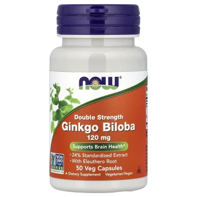 NOW Foods Ginkgo Biloba With Eleuthero Root 50 Veg Capsules Supports Brain Health