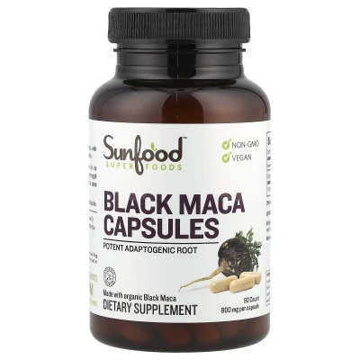 Sunfood Black Maca 800mg Non Gmo Vegan Dietary Supplement 90 Capsules