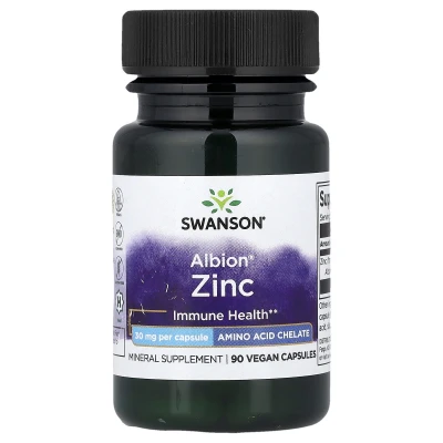 Swanson Albion Zinc Imune Health 30mg Mineral Supplement 90 Vegan Capsules