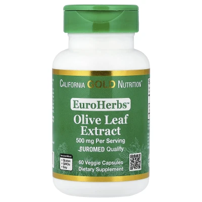 California Gold Nutrition EuroHerbs Olive Leaf Extract Euromed Quality 500mg 60 Veggie Capsules
