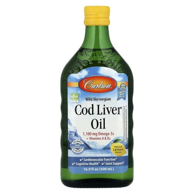 Carlson - Wild Norwegian Cod Liver Oil | Natural Lemon | 16.9 fl oz (500 ml)