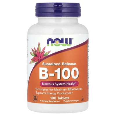 NOW Foods Sustained Release B-100 100 Tablets Digestive Transport Support 30 Capsules