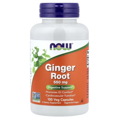 NOW Foods Ginger Root 550mg Digestive Support 100 Veg Capsules