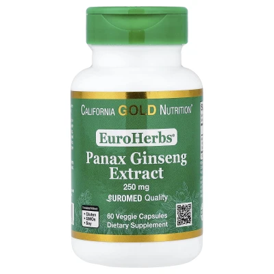 California Gold Nutrition EuroHerbs Panax Ginseng Extract Euromed Quality 250mg 60 Veggie Capsules