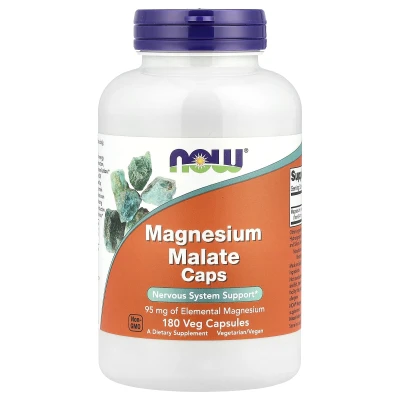 NOW Foods Magnesium Malate Caps Nervous System Support 95mg 180 Veg Capsules