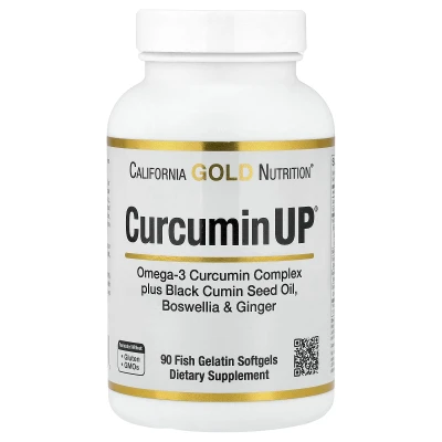 California Gold Nutrition CurcuminUP™ with Omega-3 Curcumin Complex Black Cumin Seed Oil Boswellia and Ginger 90 Fish Gelatin Softgels