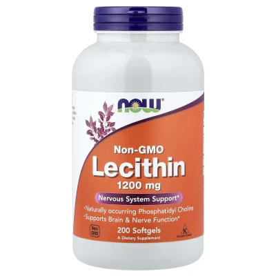 NOW Foods Non-GMO Lecithin 1200mg Nervous System Support Dietary Supplement 200 Capsules