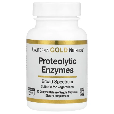 California Gold Nutrition Proteolytic Enzymes with Fruit Derived Enzyme Blend Rutin Pancreatin Alternative Blend and Serratiopeptidase 90 Delayed Release Veggie Capsules