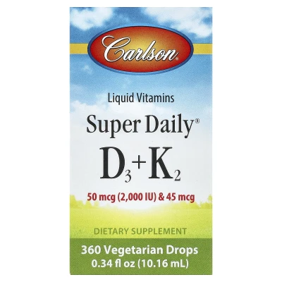 Carlson Liquid Vitamins Super Daily D3+K2 50mcg (2000 IU) & 45mcg 0.34 fl oz (10.16ml) 360 vegetarain drops