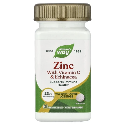 Nature's Way Zinc with Vitamin C & Echinacea Wild Berry Dietary Supplemt 60 Vegan Lozenges