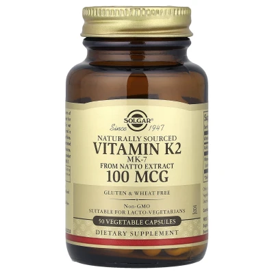 Solgar Naturally Sourced Vitamin K2 100mcg Dietary Supplement 50 Vegetable Capsules