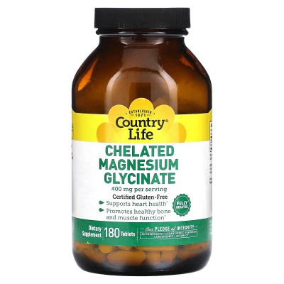 Country Life Chelated Magnesium Glycinate Dietary Supplement 180 Tablets