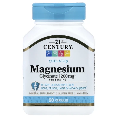 21st Century Chelated Magnesium Glycinate 200mg Per Serving High Absorption 90 Capsules