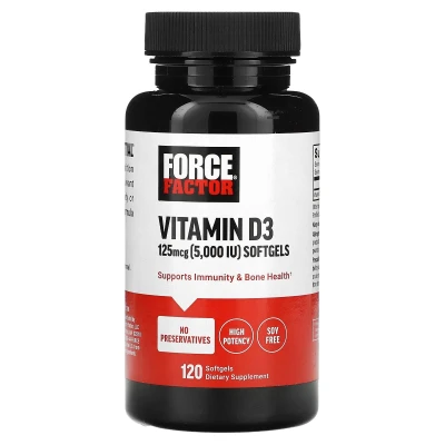 Force Factor Vitamin D3 125mcg (5000 IU) Support Immunity & Bone Health 120 Softgels
