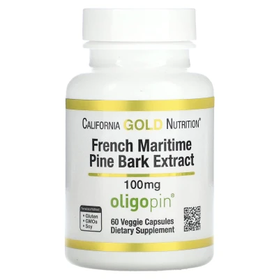 California Gold Nutrition French Maritime Pine Bark Extract Oligopin 100mg 60 Veggie Capsules