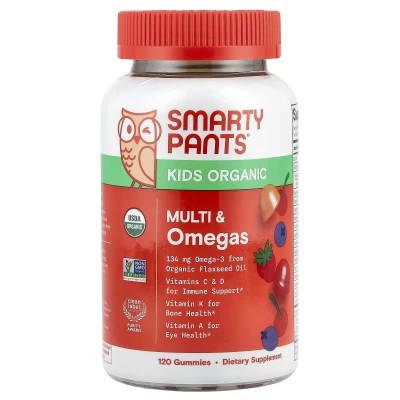 SmartyPants Kids Organic Multi & Omegas Gummies Mixed Berry and Cherry 120 Gummies