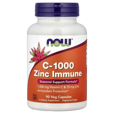 NOW Foods C-1000 Zinc Immune Vitamin C 1000mg & Zinc 15mg 90 Veg Capsules
