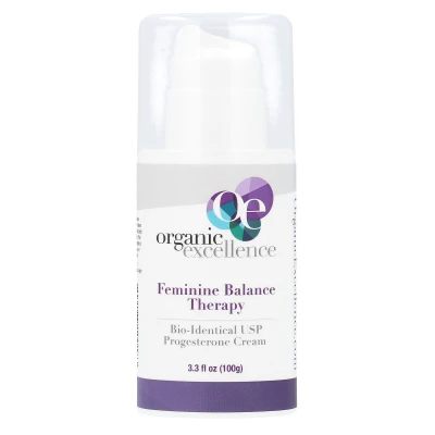 Organic Excellence Feminine Balance Therapy Bio-Identical USP Progesterone Cream 3.3 fl oz (100g)