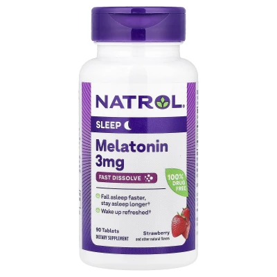 Natrol - Melatonin | Fast Dissolve | Strawberry | 3 mg | 90 Tablets