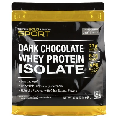 California Gold Nutrition - Sport | Whey Protein Isolate | Dark Chocolate | 2 lb (907 g)