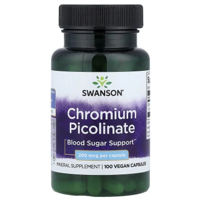 Swanson Chromium Picolinate Blood Sugar Support 200mcg per Capsule 100 Vegan Capsules