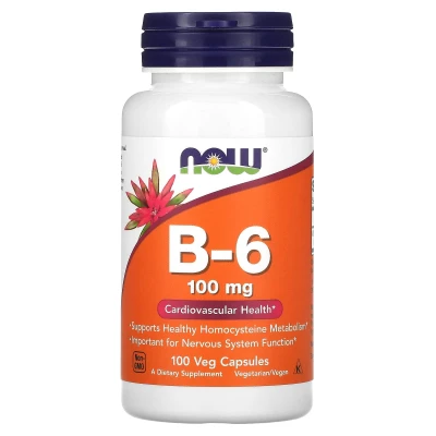 NOW Foods B-6 100mg Cardiovascular Health 100 Veg Capsules