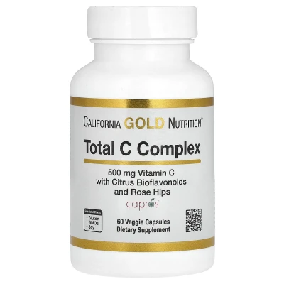 California Gold Nutrition Total C Complex 500mg Vitamins C with Citrus Bioflavonoids and Rose Hips 60 Veggie Capsules