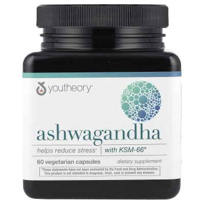 Youtheory Ashwagandha Help Reduce Stress 60 Vegetarian Capsules