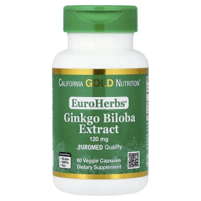 California Gold Nutrition EuroHerbs Ginkgo Biloba Extract 120mg 60 Veggie Capsules