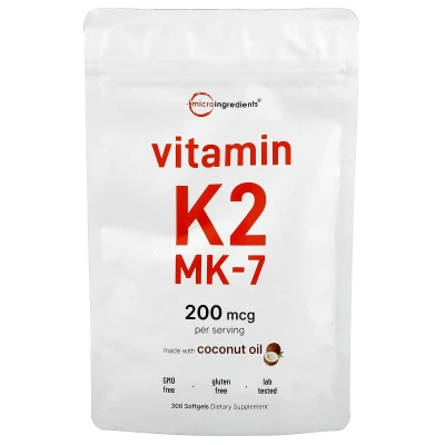 Micro Ingredients Vitamin K2 MK-7 200mcg per Serving 300 Softgels