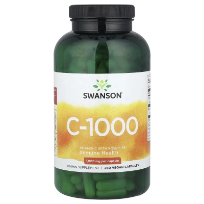 Swanson C-1000 Vitamin C With Rose Hips 1000mg Per Capsule 250 Vegan Capsules