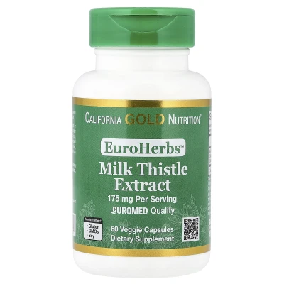 California Gold Nutrition EuroHerbs Milk Thistle Extract 175mg Per Serving 60 Veggie Capsules