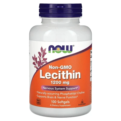 NOW Foods Non-GMO Lecithin 1200mg Nervous System Support 100 Softgels