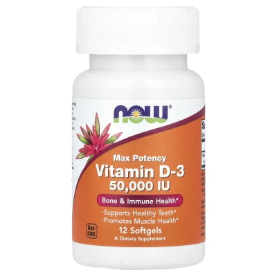 NOW Foods - Vitamin D-3 | Max Potency | 50000 IU | 12 Softgels
