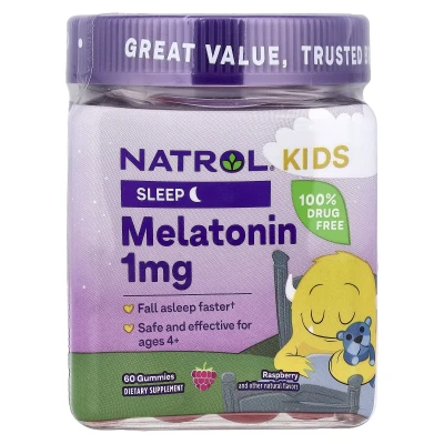 Natrol Kids Sleep Melatonin Gummies Ages 4+ Raspberry 1mg 60 Gummies