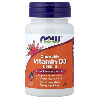NOW Foods - Chewable Vitamin D-3 | Natural Fruit Flavour | 1000 IU | 180 Chewables