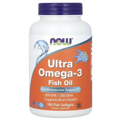 NOW Foods Ultra Omega-3 Fish Oil Heart & Brain Health 180 Fish Softgels