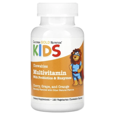California Gold Nutrition Chewable Multivitamins with Probiotics & Enzymes 120 Vegetarian Tablets