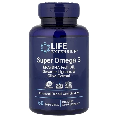 Life Extension Super Omega-3 EPA/DHA Fish Oil Sesame Lignans & Olive Extract 60 Softgels