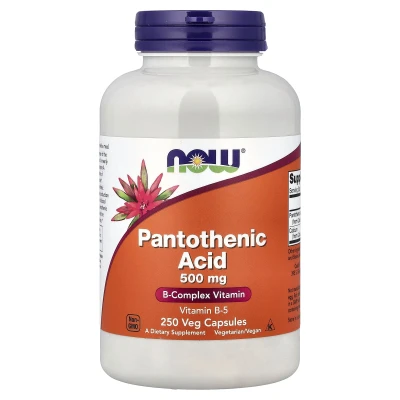NOW Foods Pantothenic Acid 500mg B-Complex Vitamin 250 Veg Capsules