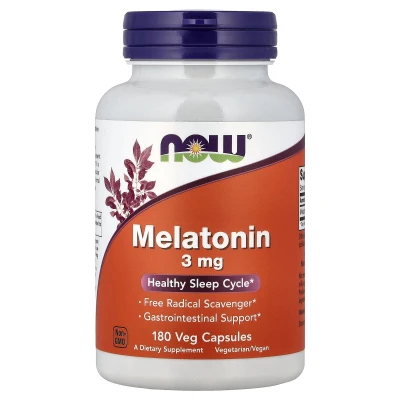 NOW Foods Melatonin 3mg Healthy Sleep Cycle 180 Veg Capsules