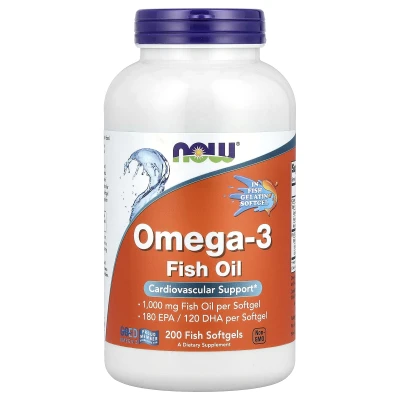 NOW Foods Molecularly Distilled Omega-3 Fish Oil 100mg Cardiovascular Support 200 Softgels