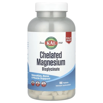 KAL Chelated Magnesium Bisglycinate Relaxtion Bone & Muscle Support 180 Tablets