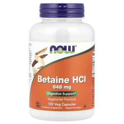 NOW Foods Betaine HCl 648mg Digestive Support 120 Veg Capsules
