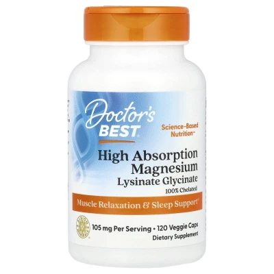Doctor's Best High Absorption Magnesium Lysinate Glycinate 120 Veggie Caps