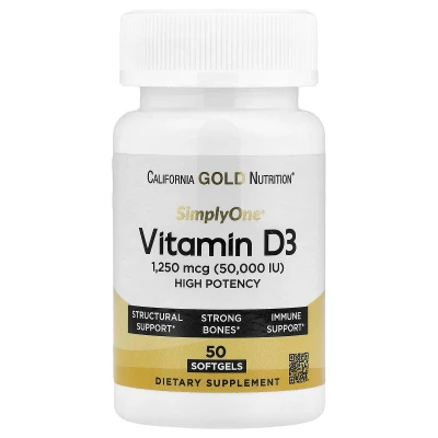 California Gold Nutrition Simply One Vitamin D3 1250mcg (50000 Iu) 50 Capsules