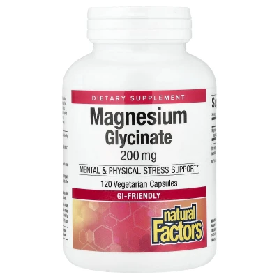 Natural Factors Magnesium Glycinate 400mg Mental & Physical Stress Support 120 Vegetarian Capsules