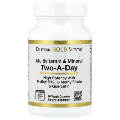 California Gold Nutrition Multivitamin and Mineral Two-A-Day 60 Veggie Capsules