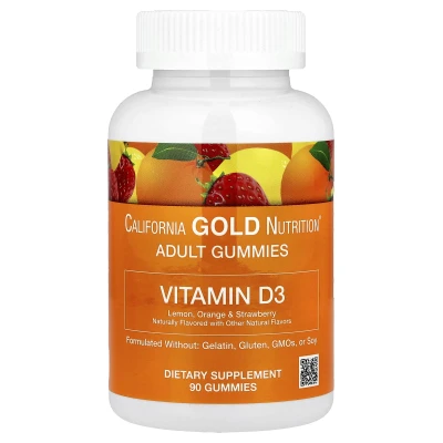 California Gold Nutrition Vitamin D3 Gummies Lemon, Orange & Strawberry 90 Gummies