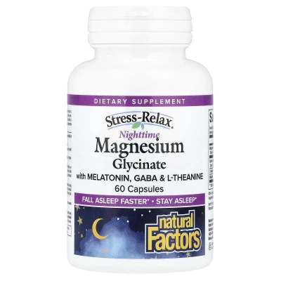 Natural Factors Stress-Relax Nighttime Magnesium Glycinate With Melatonin GABA & L-Theanine 60 Capsules